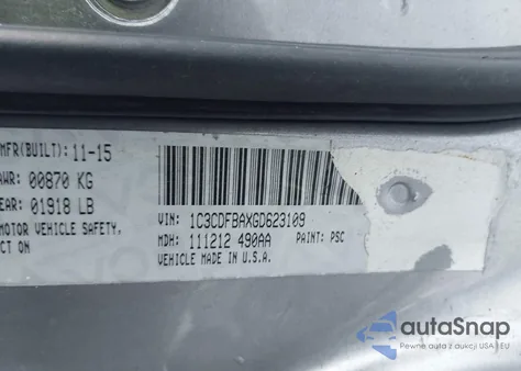 2016 Dodge Dart Sxt from USA, damaged, VIN 1C3CDFBAXGD623109